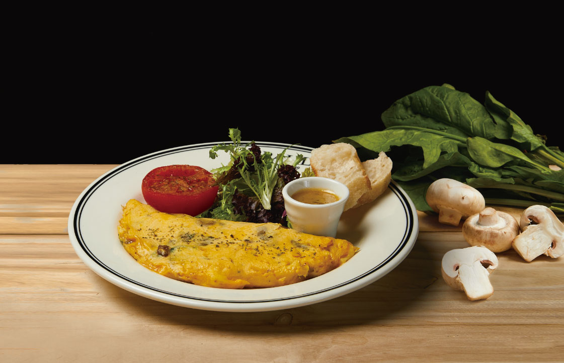 野菇菠菜與乳酪煎蛋捲(蛋奶素) Cheese Omelette with Mushrooms and Spinach (ovo-lacto)